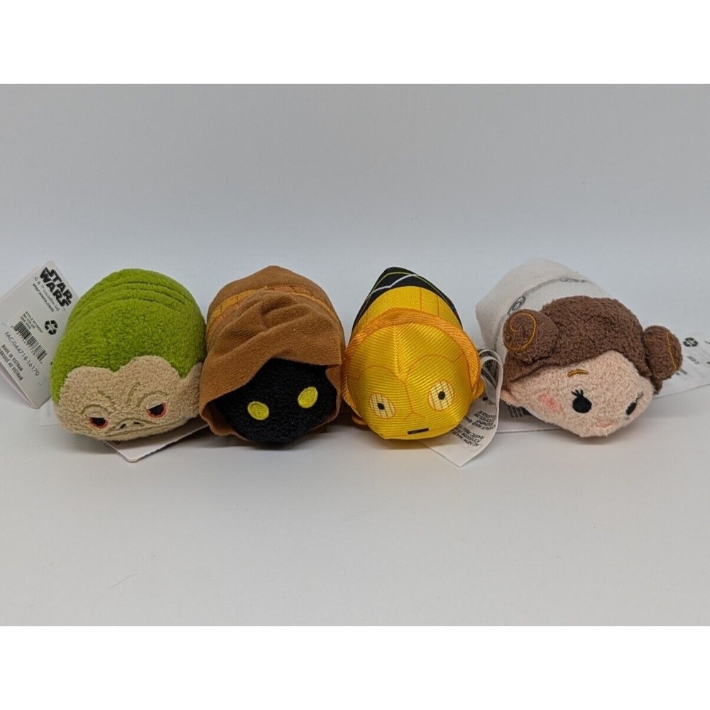 Disney Tsum Tsum Star Wars Mini Plush 3.5" Leia Jabba C3PO Jawa Lot of 4 Stuffed